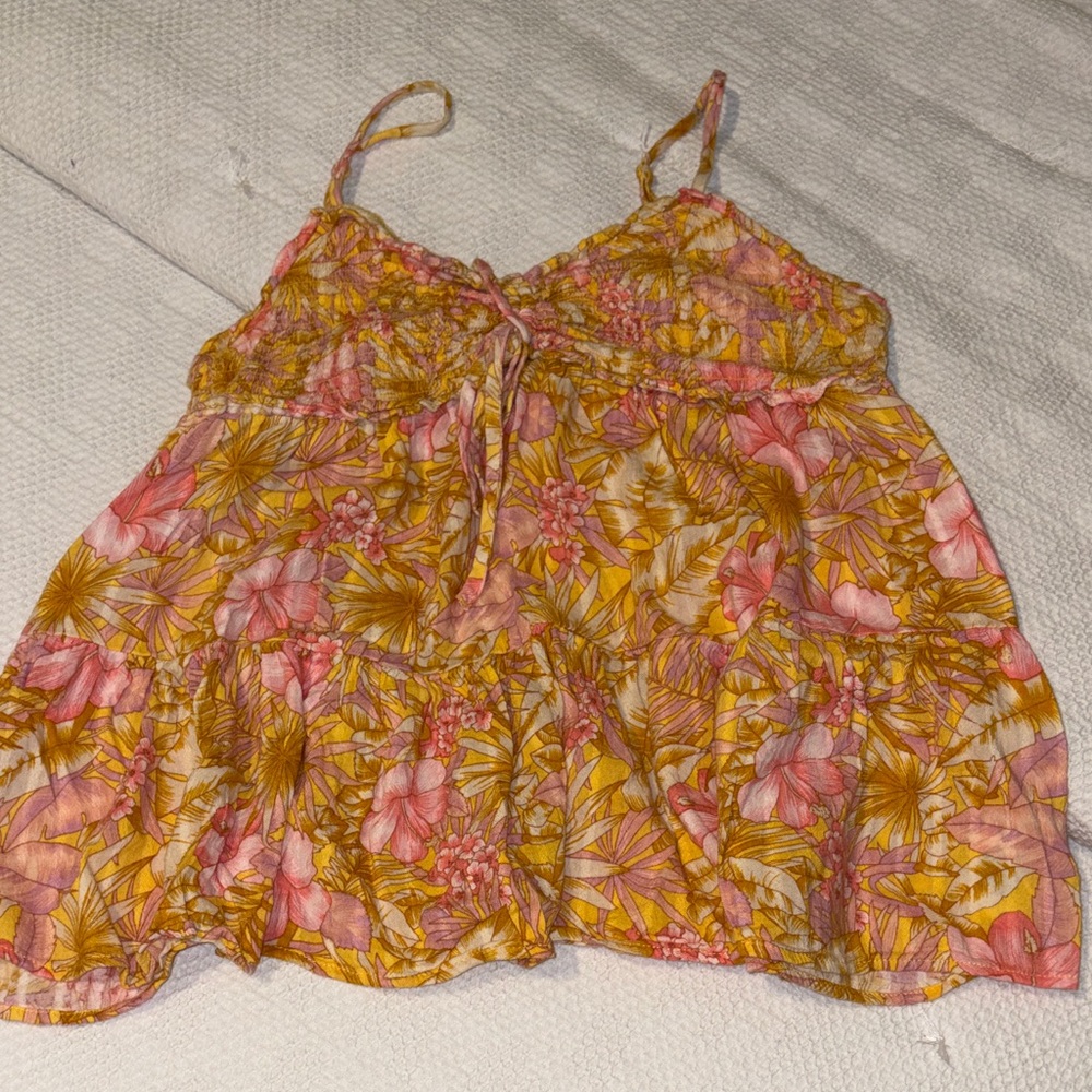 American Eagle Outfitters Pink and Orange Floral Tank Top